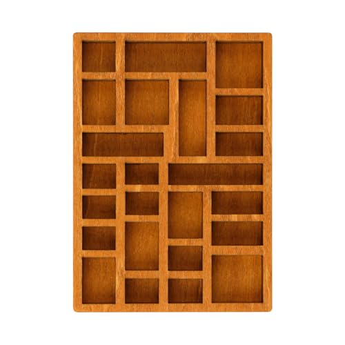 Hopzab Miniature Wooden Shadow Box with 24 Compartments Wall-Mounted Display Shelf for Collectibles Trinkets & Miniatures Rustic Vintage Style Wooden Shelves Home Decor Storage Organizer