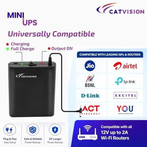 Image of Catvision Mini UPS for WiFi Router Broadband Modem | Support 12V-2A Routers | Backup Upto 4 Hrs (Lab Tested) | WiFi Router UPS Power Backup During Power Cuts | 1 Year Warranty
