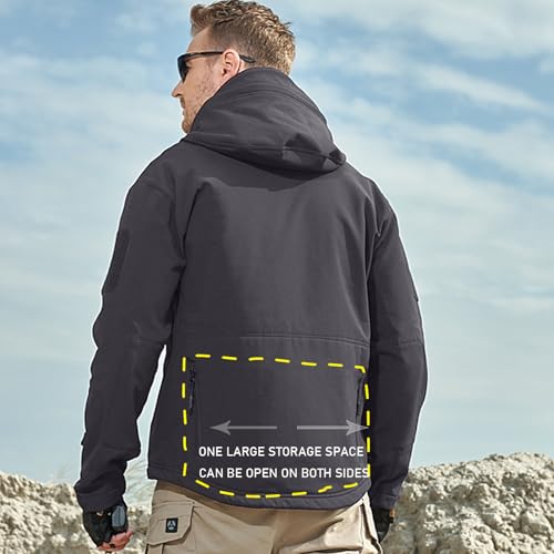Image of Men's Tactical Fleece Lined Jacket Softshell Military Hooded 7 Pockets Windproof Outdoor Work Rain Coats Grey S