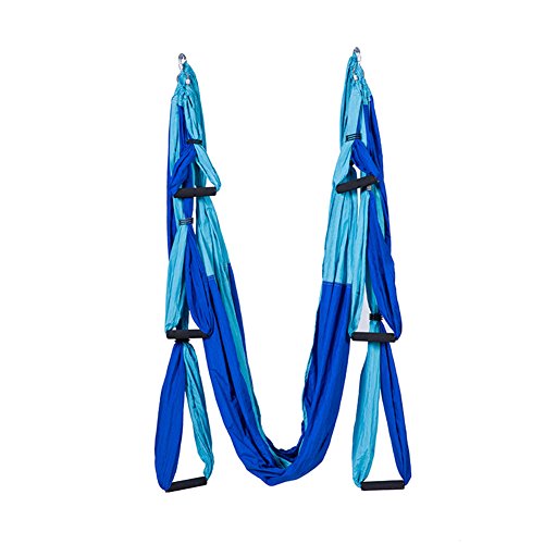 Hamaca aérea de yoga fuerte y duradera con 6 asas de espuma para deportes de interior, hamaca de yoga (azul oscuro y claro) Cover