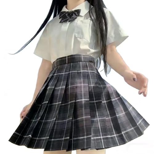Yimuzche Uniforme Scolaire Japonais Femme, Jupe Plissée Japonaise Anime Cosplay Tenue Fille avec Nœud Papillon, Chemise (A, M)