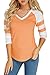 Produktbild Foshow Damen Baseball Raglan Farbblock T-Shirts Sommer Kurz Langarm V Ausschnitt Tees Jersey Casual Blusen Tops, 01 Orange, X-Groß