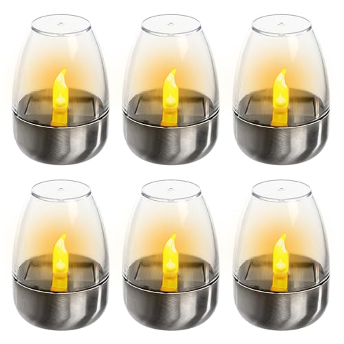 Luci Di Natale Da Esterno Solari, 6 Pezzi Lumino a Luce Solare, Lampada Votiva Solare, Candele a LED a Energia Solare, Impermeabili, Senza Fiamma, Per Esterni, Per Campeggio, Terrazza, Balconea