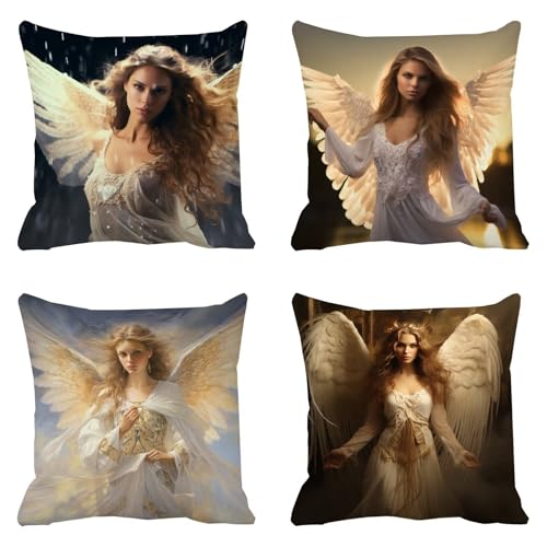 Juego de 4 Impermeable Funda Cojin 65x65 cm Exterior Fundas Cojines Beige Funda de Almohada, para Exterior Balcón Verano Jardín Sofá Oficina Hogar Decorativas Cuadrada Fundas de Cojines Ángel D-9622