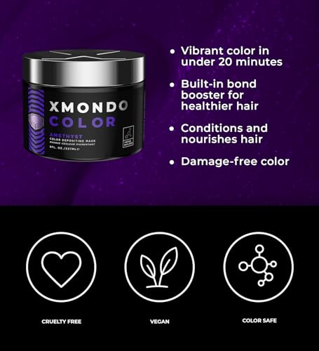 XMONDO Color Amethyst Depositing Mask & Semi-Permanent Purple Hair Dye | Infused with Bond Booster Technology & Hyaluronic Acid for Nourishment, Revitalization & Repair, Vegan Formula, 8 Fl Oz 1-Pack