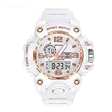 HONKERW orologio Orologio sportivo digitale da 46 mm, cassa resistente, impermeabile fino a 50 m, display luminoso, cronografo multifunzione, orologio da polso unisex smartwatch(Wit)