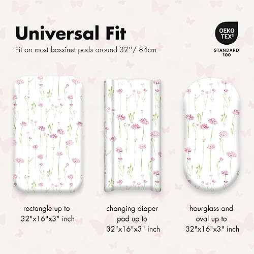 Image of Gllquen Baby Bassinet Sheets 4 Pack, Breathable Cozy Fitted Mattress Sheet | 32 inchx16 inch Soft Baby Sheets for Boys Girls, Compatible with Halo, Snoo, Uppababy, Universal fitted,Baby Gift,