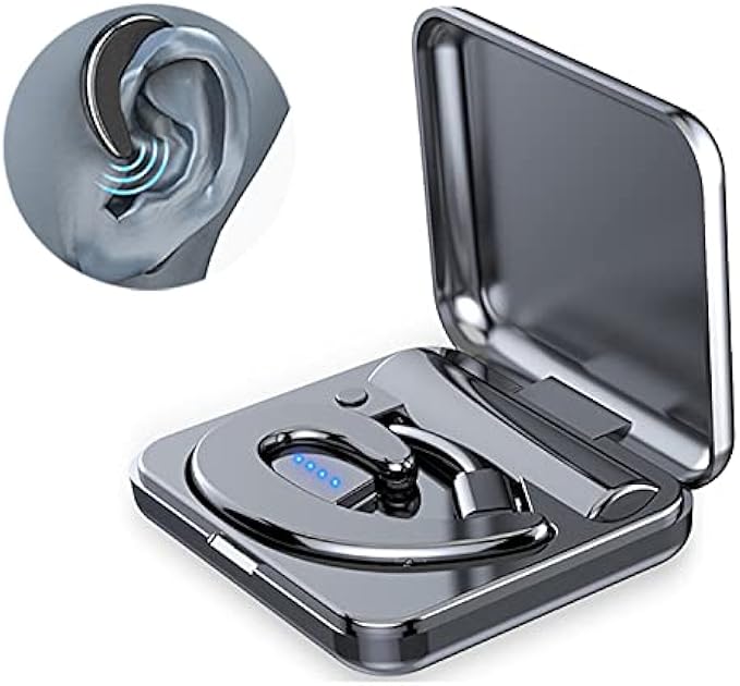 Bluetooth Headset with Mic Ear Hook Bluetooth Wireless Headphone Charging Case Lightweight Noise Cancelling Earphones Painless Wearing Earbuds for Business Work