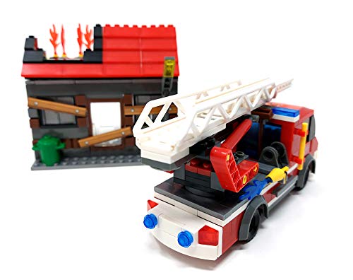 Brigamo Bausteine Feuerwehrauto Feuerwehr Leiterwagen mit brennendem Haus, 355 Klemmbausteine – Bild 4