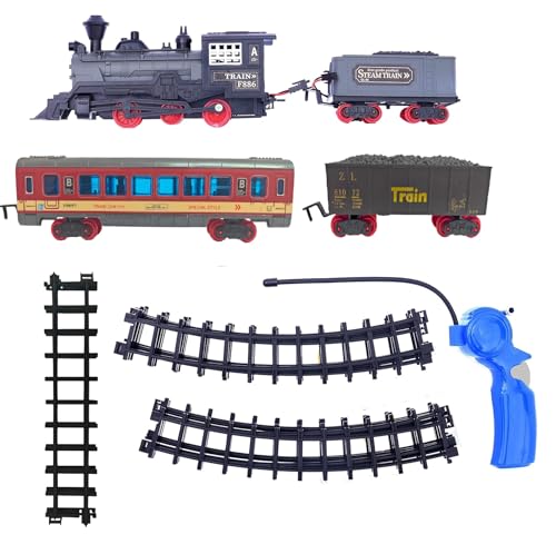 Image of IndusBay Remote Control Train & Track Set Simulation Smoke Locomotive Engine W /Cargo Passsenger Vehicle,Light & Sounds, Train Toy Gift for Boys Girls