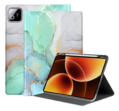 Image of ProElite Book Cover Case for Xiaomi Mi Pad 8 /Pad 8 Pro 11.2 inch case, Smart flip Book Cover for Mi Pad 8 /Pad 8 Pro 11.2 inch with Pen Holder [Support Auto Sleep Wake Feature], Marble Green