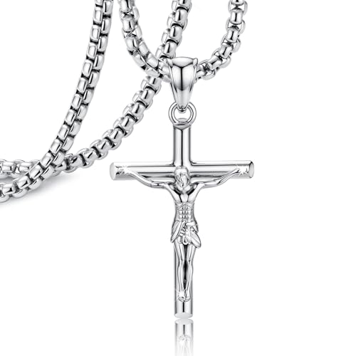 Blahanna 925 Sterling Silver Cross Necklace for Men Women - 18k Gold Plated Crucifix Cross Pendant with Stainless Steel Box Chain Non Tarnish Durable Jewelry Gifts for Men 18 20 22 24 26 Inch