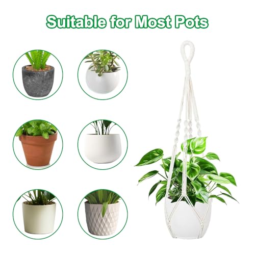 2 Pièces Macramé Support Pots pour Fleur, Suspension Plante Macramé Plante Suspension, Panier en Corde de Coton à Suspendre de Fleurs en Macramé pour Intérieur, Extérieur, Jardin, Balcon, Patio – Image 5
