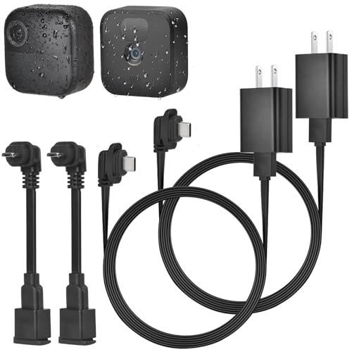 delilyn 2Pack 10ft/3m Power Cable and Adapter for Blink Outdoor 4 (4th Gen) & (3rd Gen) & Blink XT/XT2, Weatherproof Flat Charger Extension Cable with Micro USB Adapter, No More Battery Changes