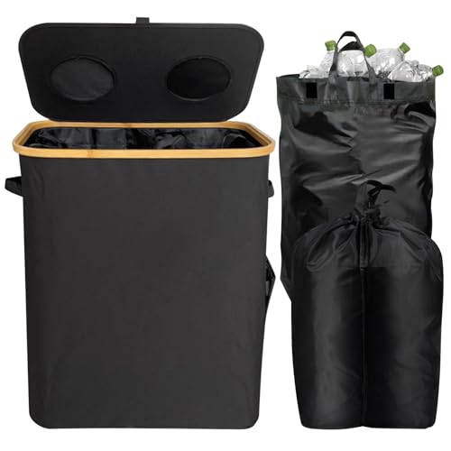 Vexran Conteneur de Collecte de Bouteilles de Consigne de 95 L avec Couvercle, le Collecteur de Bouteilles vide 2 sacs de Transport pour Recevoir le Collecteur de Bouteilles Adapté à la Cuisine