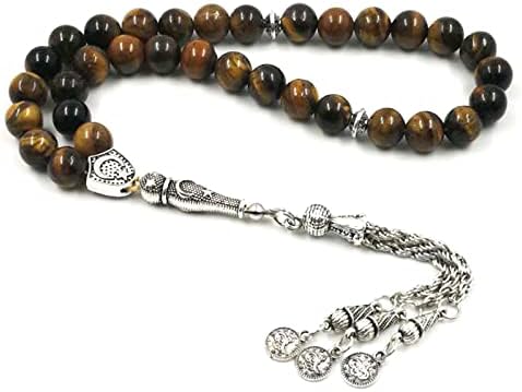 ALBASHAN Man's Tabish Big Size 0.315 in 0.394 in 0.472 in 0.551 in Ojos de tigre Piedra natural misbaha Ojos de tigre cuentas de oración 33 66