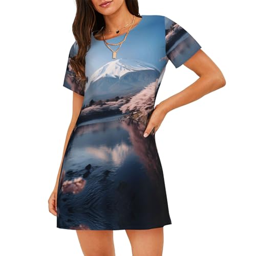 Chemise de nuit respirante japon imprimé paysage manches courtes