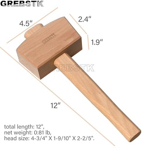 GREBSTK Wooden Mallet Manual Ice Hammer Mallet Beech Solid Carpenter Woodworking Tool 12IN - Image 2