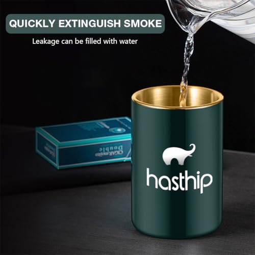 Image of HASTHIP Ashtray Stainless Steel 3.9x3.9x3.9 Windproof Lid for Home Car | Windproof Design Reduces Smoke Escape, Durable Steel Build, Easy-Clean Funnel Lid for Home and Car Use