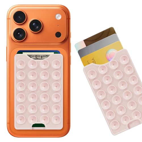 CukoHno Suction Phone Card Holder Adhesive Mount Up to 3 Cards Chalk Pink