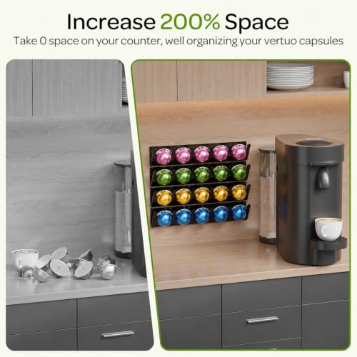 Image of LifeMoreasy Magnetic Coffee Pods Holder for Nespresso Vertuo & Dolce Gusto, Acrylic Coffee Capsule Organizer with Strong Magnet & Adhesive Backing - Space-Saving and Free Assembly , 4 Packs / 20 Pods