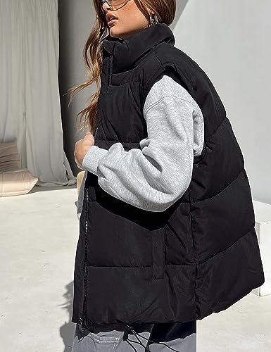 APAFES Women Winter Oversized Puffer Vest Quilted Lightweight Stand Collar Sleeveless Padded Puffy Jackets Coat with Pockets4
