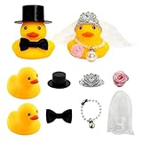 Zegnuem Hochzeitsenten Geschenk für Brautpaar, 2 Stück Quietscheenten mit Schleier & Rose 4.5x6cm, Lustige Hochzeitsdekoration für Auto Deko und Party