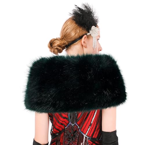Womens Winter Long Faux Fur Scarf Collar Shawl Stole 1920s Shawl Collar Dress3