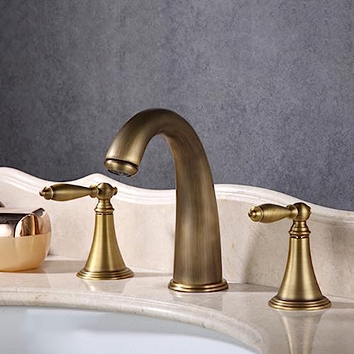 Robinet de cuisine et salle de bain 3 trous mitigeur chaud froid en laiton antique