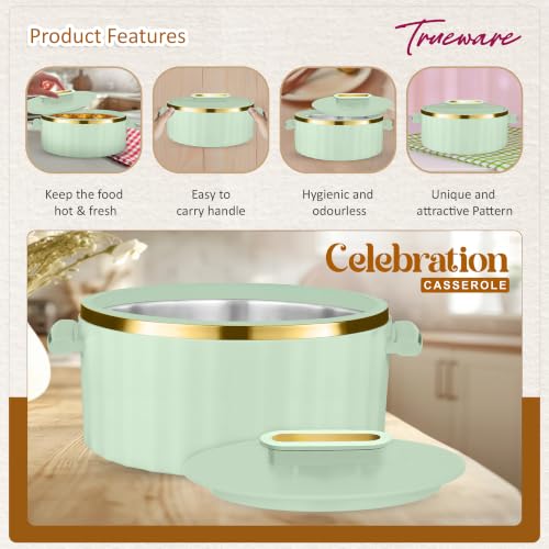Image of Trueware Celebration Inner Steel Casserole 2900 ML | PU Insulated | BPA Free | Odour Proof | Food Grade| Ideal for Chapatti | Roti | Curd Maker | Thermoware | Hot Pot
