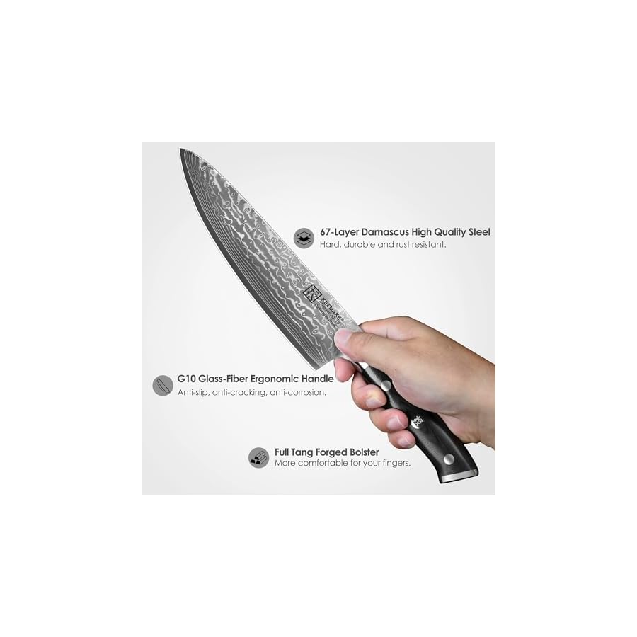 KEEMAKE-Chef-Knife-8-Inch-Damascus-Kitchen-Knife-67-Layers-Damascus-Steel-Knife-Japanese-VG10-Core-Razor-Sharp-Chefs-Knife-with-Ergonomic-G10-Handle-Cooking-Knife-for-Meat-Vegetable KEEMAKE Chef Knife, 8 Inch Damascus Kitchen Knife, 67 Layers Damascus Steel Knife Japanese VG10 Core, Razor Sharp Chefs Knife with Ergonomic G10 Handle, Cooking Knife for Meat Vegetable