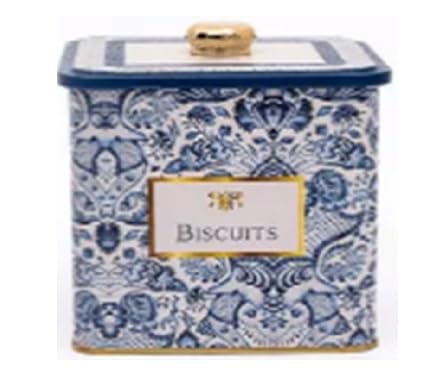 Nobel Blue Floral Pattern Design Canister Tin (Square Biscuits)