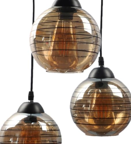 Image of Premium Luster Glass 3-Light Cluster Hanging Ceiling Lamp | Modern Textured Globe Chandelier Pendant Light for (Bulb not Included) Cluster Set