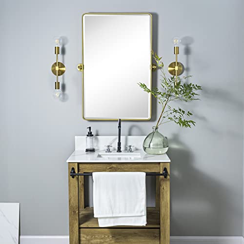 TEHOME 20x30'' Pivot Rectangle Bathroom Vanity Mirror Brushed Gold Rounded Corner Metal Framed Tilting Beveled Vanity Wall Mirrors by TEHOME - Image 5