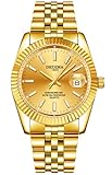 Men's Classic Design Analog Quartz Watches Fashion Business Watch Stainless Steel Waterproof Date Casual Wrist Watch for Men (01 Gold)