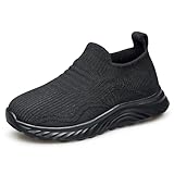 HOIYHEK Boys Girls Trainers - Laceless Slip-On Shoes for School Kids Walking Shoes Lightweight Sport Sneakers for Little Kid Size 13 Black