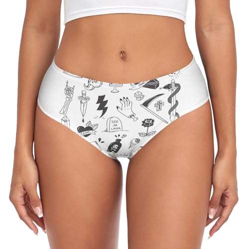 Oyihfvs IM-0115120-8 Seamless Various Tattoo Elements Doodle Isolated On White Women'S Underwear, Women'S Soft Triangle Panties cover