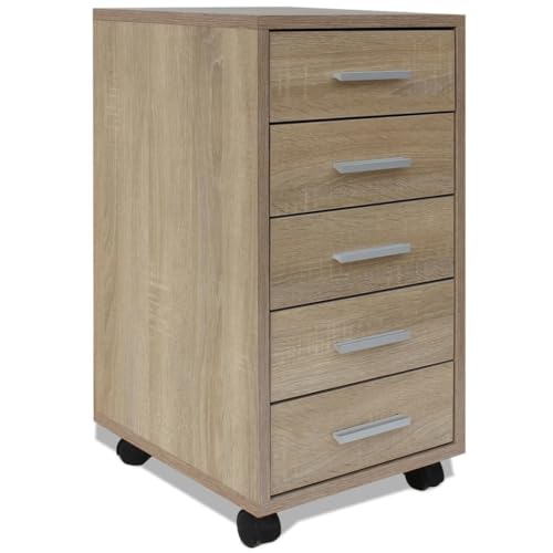 vidaXL Modern Office Drawer Unit with 5 Drawers - Oak Colour, Mobile Filing Cabinet and Office...
