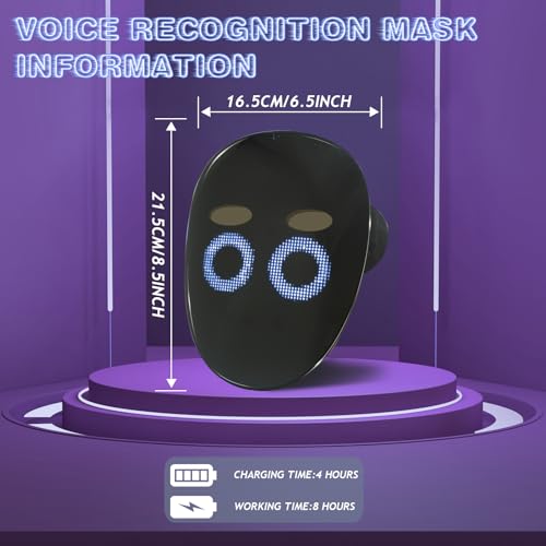 MOYACA Led Mask with Voice Recognition Gesture Sensing, Light up Mask with Programmable App Customize Patterns, Cool Toys Gifts for Halloween Christmas Costume Party — view 3