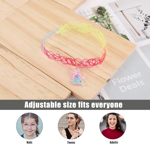 XIHIRCD 12pcs Ras du Cou Tatouage, Old School Élastique Collier Clavicule avec Pendentifs Mignons Accessoires des Années 90 et 95 Cadeau de Bijoux pour Femmes Filles Adolescente (Coloré) – vue 4