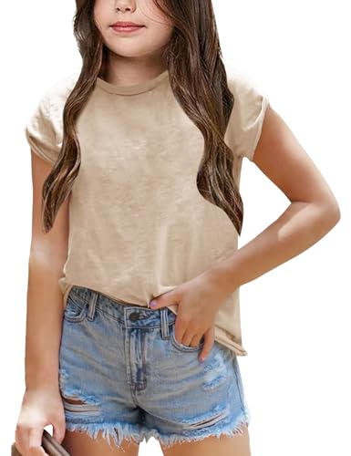 Girl's Short Sleeve Tee Summer Crewneck T-Shirt Casual Loose Fit Basic Shirts