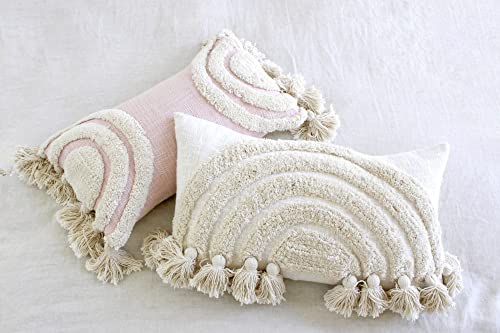 Casa Boho Pillow Cover Boho Rainbow Pillow Pink Boho Pillow Cover Rainbow Pillow Boho Throw Pillows For Bed Decorative Pillows For Bed Fringed Rainbow Pillow Cover Blush 12X22 #TOP3