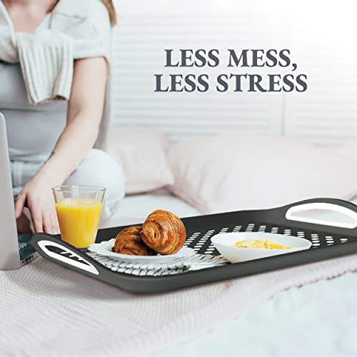 Rectangular Non Slip Serving Tray With Handles That Are Easy To Grip Silicone Nubs Non Skid Plastic Food Tray - Portable Dinner Trays For Eating - Anti Slip Lap Bed Tv Carrying Tray #TOP6