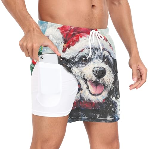 Terrier Dog with Xmas Hat Men's Swim Trunks with Liner Quick Dry Beach Shorts Swimwear Bathing Suit S-XXL4
