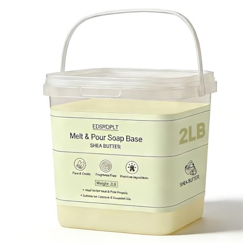 EDSRDPLT 2lb Shea Butter Soap Base in Bucket - Airtight Resealable Lid Moisture Proof Premium Glycerin Melt and Pour for DIY Soap Making Supplies (Shea Butter 2 Pound)