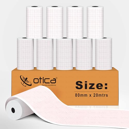 Image of OTICA 3 Channel ECG Thermal Paper Roll (80mm x 20mtr With Indicator) | Pack Of 10 Thermal ECG Graph Paper Roll | Suitable For Contec CMS 300G, Bionet 3 Channel, Mortara ELI 230 ECG Machines