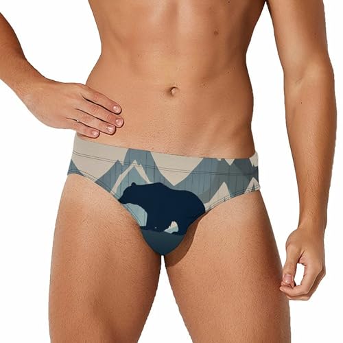 Forests Landscape Bears Mountains Lumbar Men's Swim Briefs Sexy Bikini Swimsuit Beach Shorts Underwear Low Waist