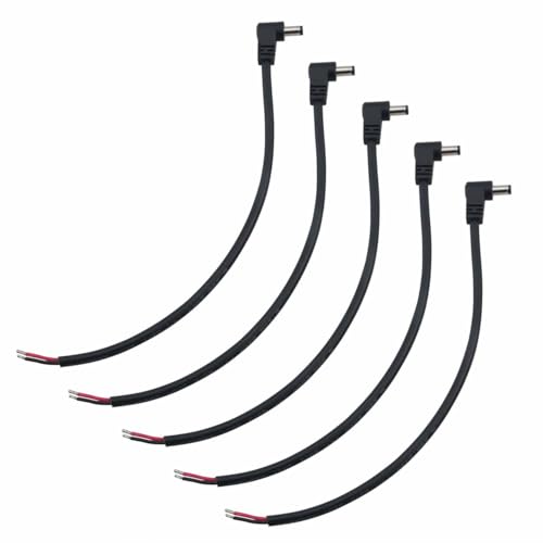 Cables de alimentación CC 5,5 x 2,1 con conector tipo L de cobre, 25 cm