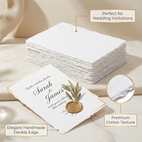 LEATHER VILLAGE 400 GSM / 25 Sheets Rough Textured Watercolor Paper for Painting, Drawing & Sketching – 7''X5'' Handmade Cotton Deckle Edge Art Paper, Made from Virgin Egyptian - White by LEATHER VILLAGE - Image 4