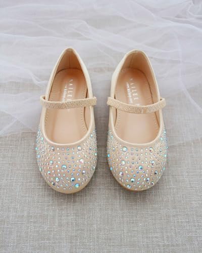 KAILEE P Girls Satin Mary Jane Flats with Rhinestones Embellishment, Flower Girls Shoes2